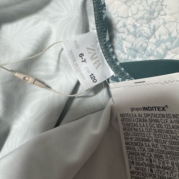 Girls Zara Teal and White Leaf-Print One-Piece Swimsuit - Picture 6 of 6